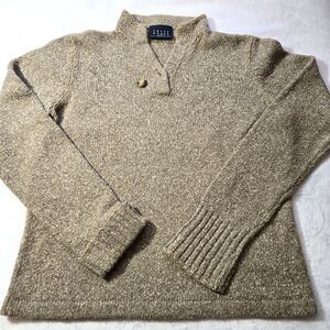 Crazy Horse Womens  V-Neck SZ M Brown Long Sleeve Sweater Suede Trim Stitch